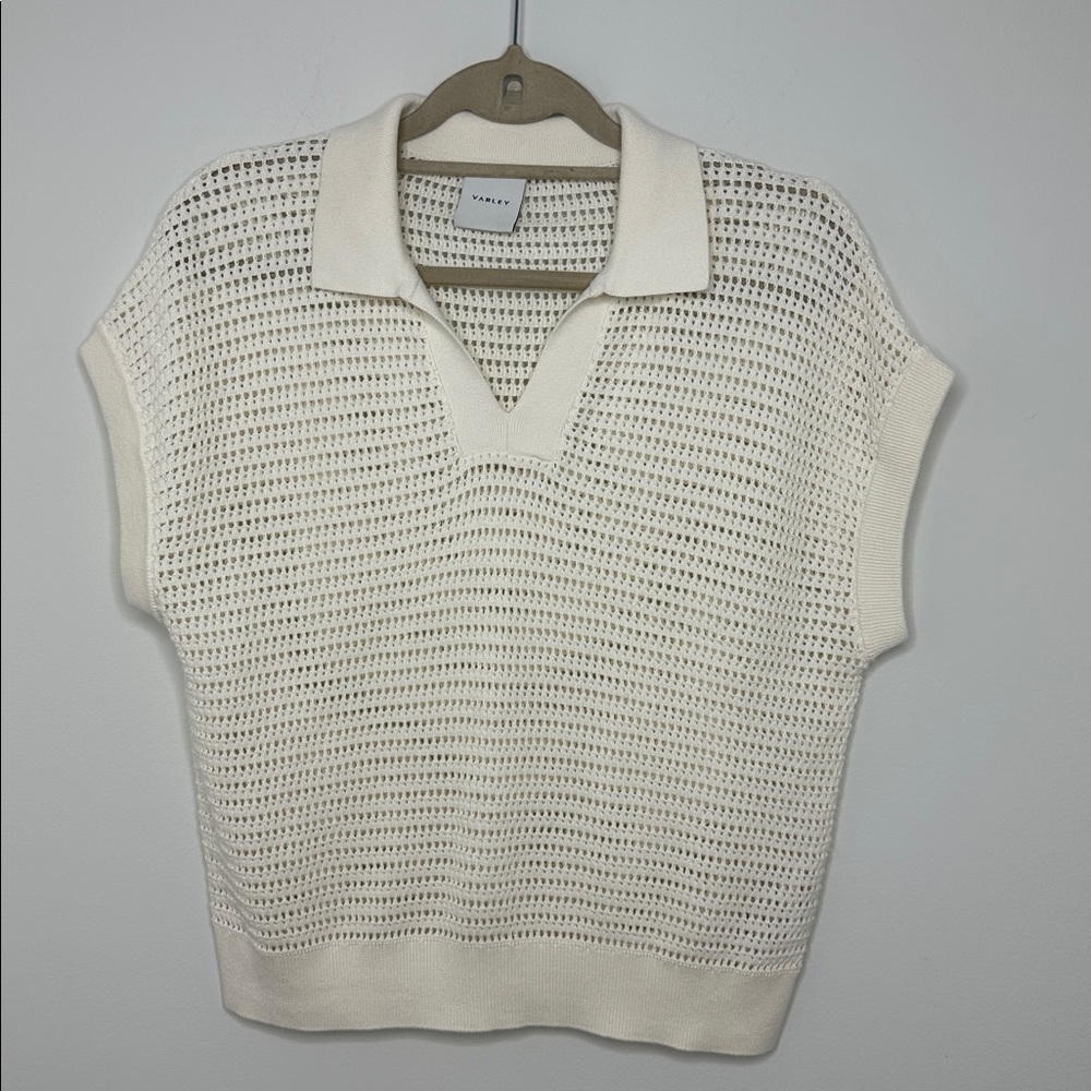 Varley Cream Open-Knit Short Sleeve Top